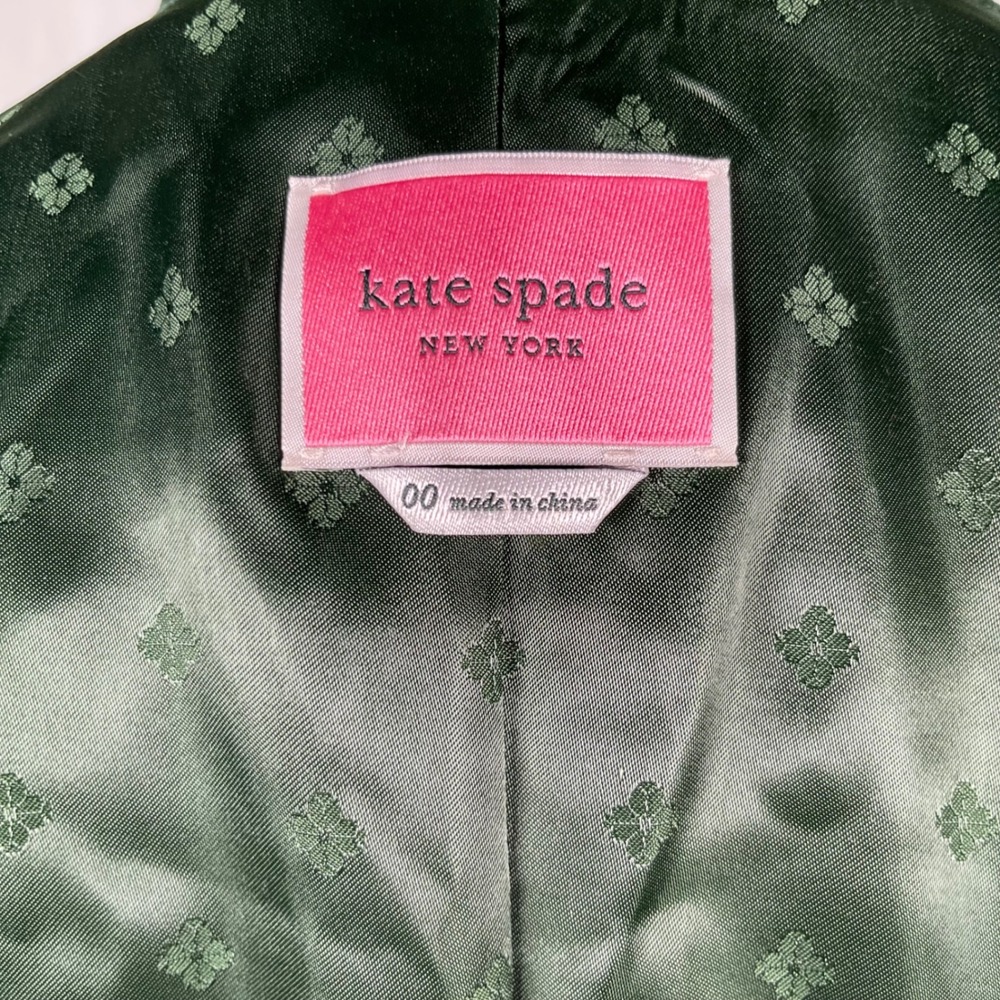 Kate Spade Green Velvet Blazer‎ - Grosgrain Trim & Jewel Buttons - Size 00 - Picture 11 of 16